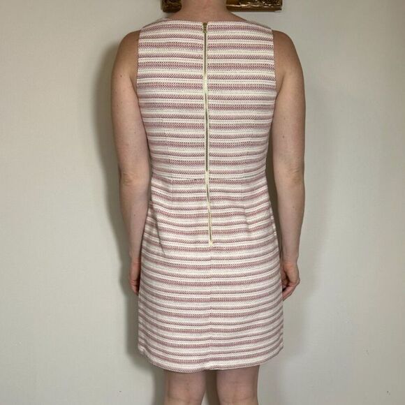 Loft Women's Pink White Gold Striped Textured Pocket Sheath Dress Size 4 - Picture 4 of 5